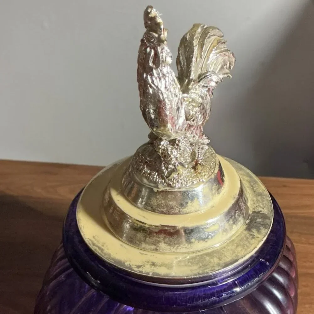 Purple Amethyst Vintage Rooster Lid Glass Canisters Set of 2 - Picture 4 of 10